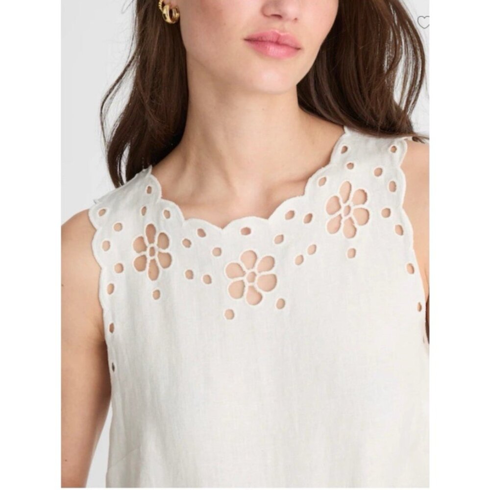 Madewell $118 Women's Embroidered Eyelet High-Low Tank White Salt Linen XS NV191 - Picture 5 of 15